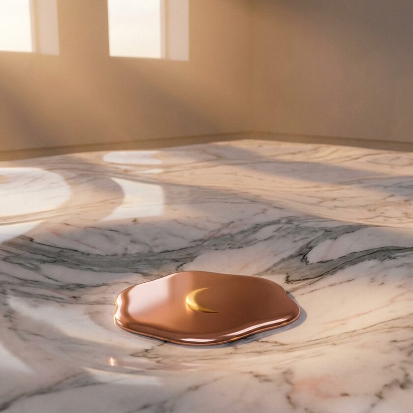 Rose gold pooled on sunlit marble