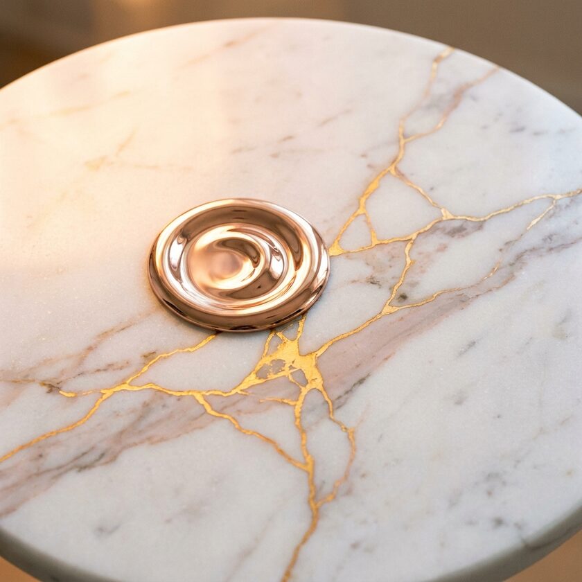 Rose gold swirl on veined marble